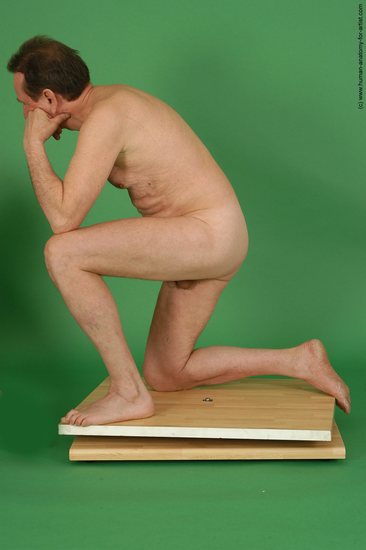 Nude Man White Kneeling poses - ALL Slim Short Brown Kneeling poses - on both knees Realistic