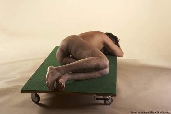 Nude Man White Laying poses - ALL Average Short Brown Laying poses - on side Realistic