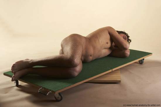 Nude Man White Laying poses - ALL Average Short Brown Laying poses - on side Realistic