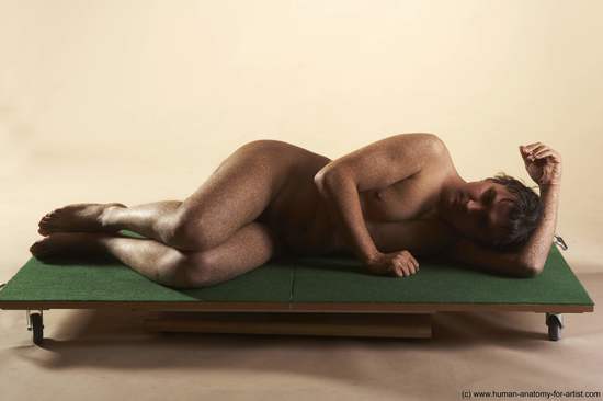 Nude Man White Laying poses - ALL Average Short Brown Laying poses - on side Realistic