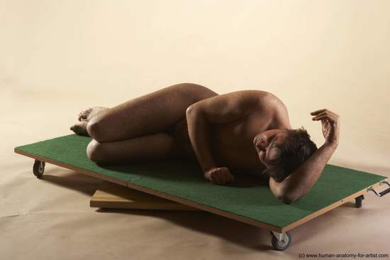 Nude Man White Laying poses - ALL Average Short Brown Laying poses - on side Realistic