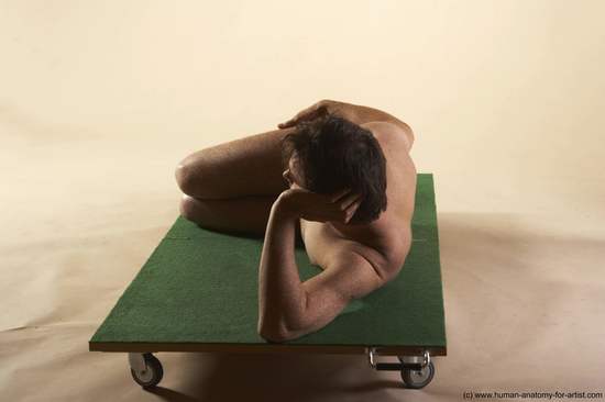 Nude Man White Laying poses - ALL Average Short Brown Laying poses - on side Realistic