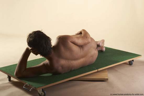 Nude Man White Laying poses - ALL Average Short Brown Laying poses - on side Realistic