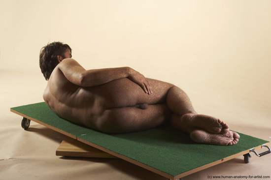 Nude Man White Laying poses - ALL Average Short Brown Laying poses - on side Realistic