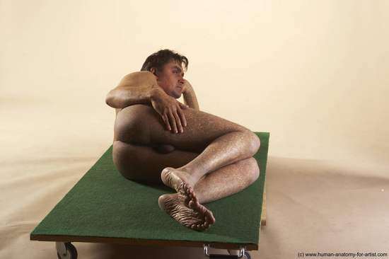 Nude Man White Laying poses - ALL Average Short Brown Laying poses - on side Realistic