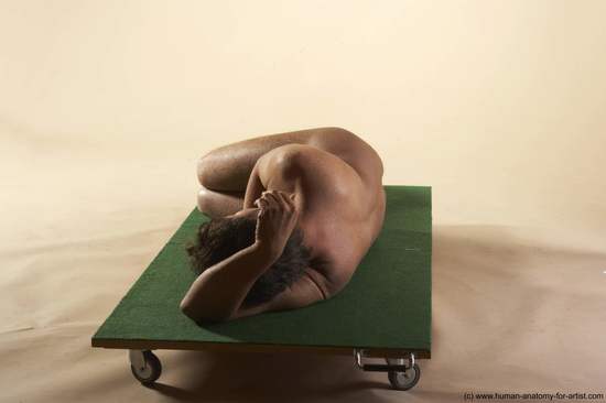 Nude Man White Laying poses - ALL Average Short Brown Laying poses - on side Realistic