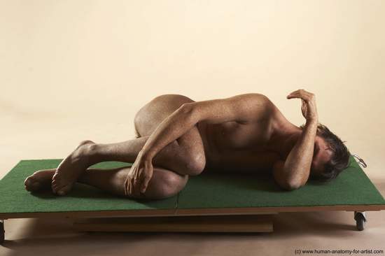 Nude Man White Laying poses - ALL Average Short Brown Laying poses - on side Realistic