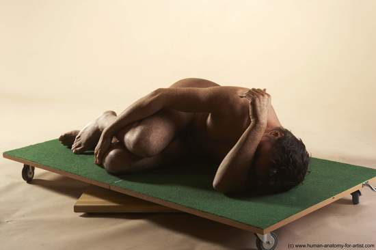 Nude Man White Laying poses - ALL Average Short Brown Laying poses - on side Realistic