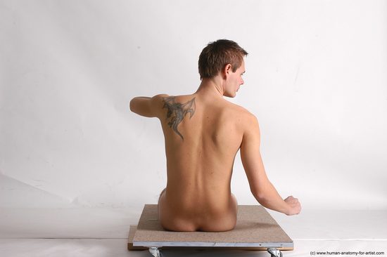 Nude Man White Sitting poses - simple Slim Short Brown Sitting poses - ALL Realistic