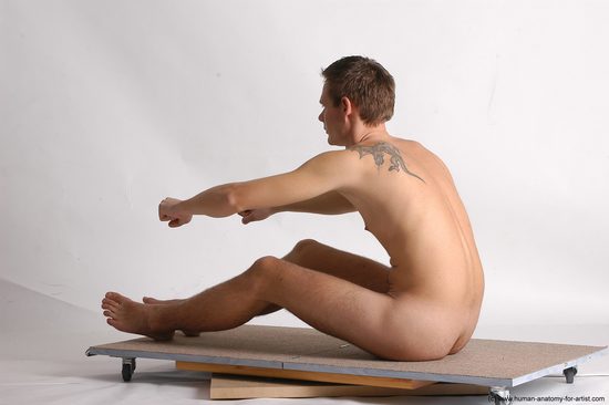 Nude Man White Sitting poses - simple Slim Short Brown Sitting poses - ALL Realistic