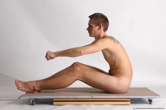 Nude Man White Sitting poses - simple Slim Short Brown Sitting poses - ALL Realistic