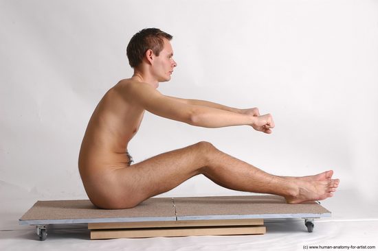 Nude Man White Sitting poses - simple Slim Short Brown Sitting poses - ALL Realistic