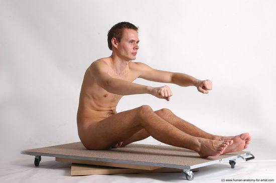 Nude Man White Sitting poses - simple Slim Short Brown Sitting poses - ALL Realistic