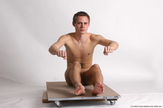 Nude Man White Sitting poses - simple Slim Short Brown Sitting poses - ALL Realistic