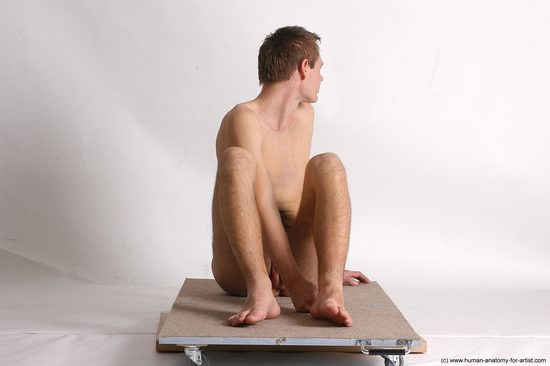 Nude Man White Sitting poses - simple Slim Short Brown Sitting poses - ALL Realistic