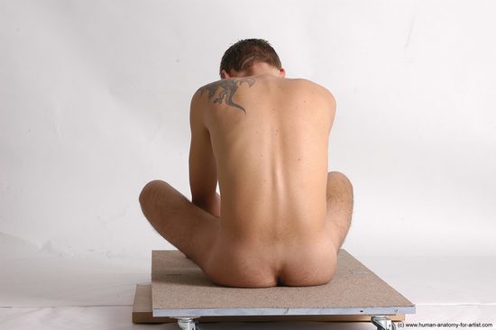 Nude Man White Sitting poses - simple Slim Short Brown Sitting poses - ALL Realistic