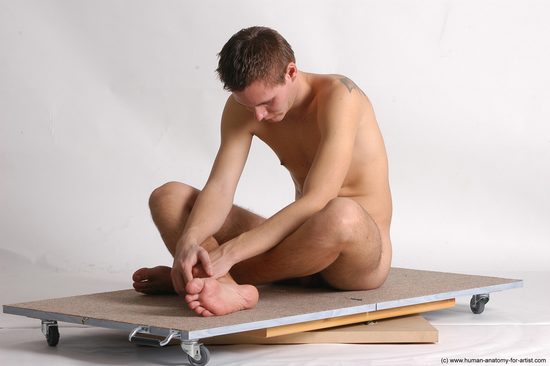 Nude Man White Sitting poses - simple Slim Short Brown Sitting poses - ALL Realistic