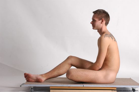 Nude Man White Sitting poses - simple Slim Short Brown Sitting poses - ALL Realistic