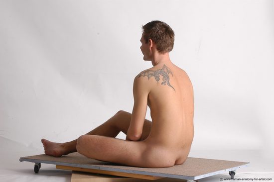 Nude Man White Sitting poses - simple Slim Short Brown Sitting poses - ALL Realistic