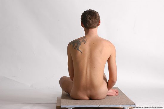 Nude Man White Sitting poses - simple Slim Short Brown Sitting poses - ALL Realistic