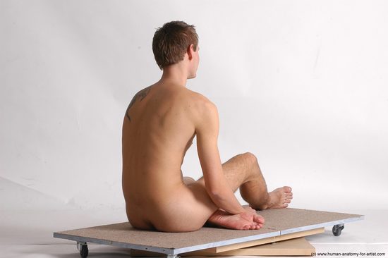 Nude Man White Sitting poses - simple Slim Short Brown Sitting poses - ALL Realistic