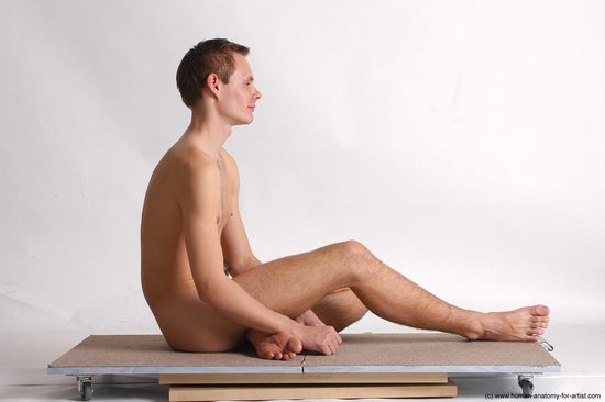 Nude Man White Sitting poses - simple Slim Short Brown Sitting poses - ALL Realistic