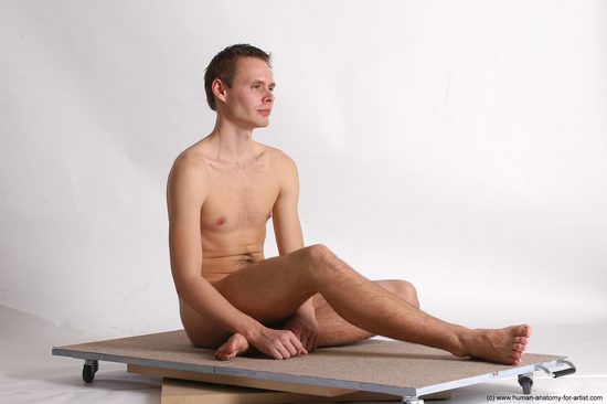 Nude Man White Sitting poses - simple Slim Short Brown Sitting poses - ALL Realistic