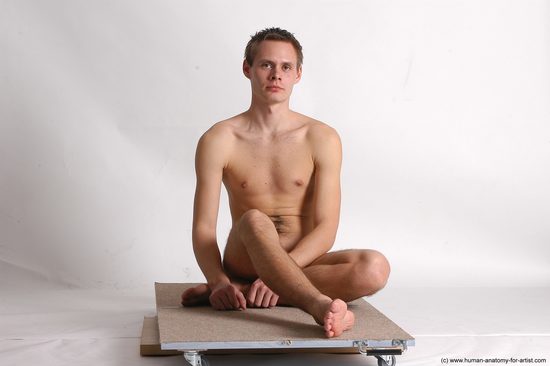 Nude Man White Sitting poses - simple Slim Short Brown Sitting poses - ALL Realistic