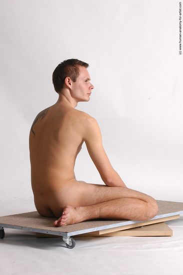 Nude Man White Sitting poses - simple Slim Short Brown Sitting poses - ALL Realistic