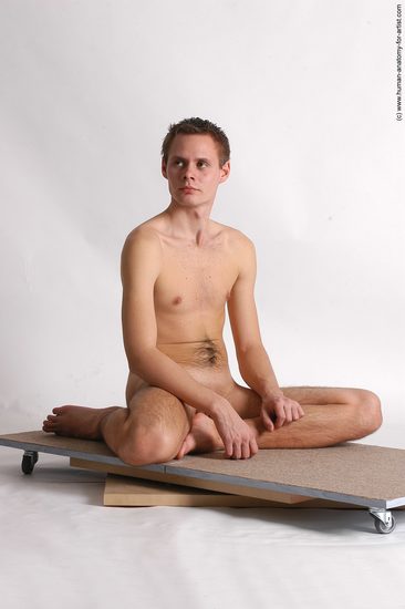 Nude Man White Sitting poses - simple Slim Short Brown Sitting poses - ALL Realistic