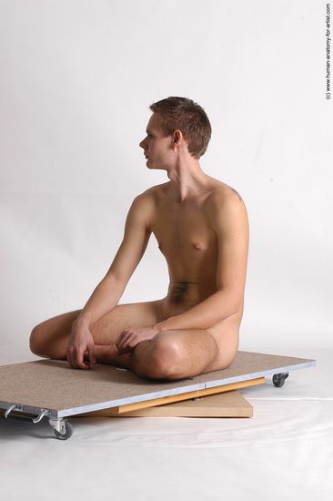 Nude Man White Sitting poses - simple Slim Short Brown Sitting poses - ALL Realistic