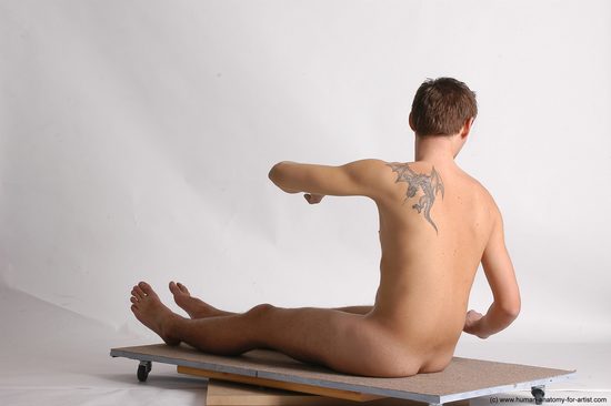 Nude Man White Sitting poses - simple Slim Short Brown Sitting poses - ALL Realistic