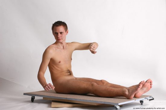 Nude Man White Sitting poses - simple Slim Short Brown Sitting poses - ALL Realistic