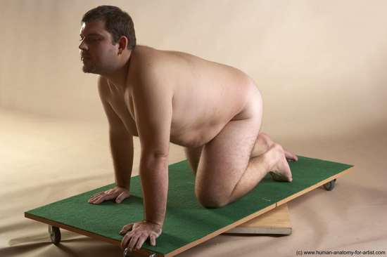 Nude Man White Kneeling poses - ALL Slim Short Brown Kneeling poses - on both knees Realistic