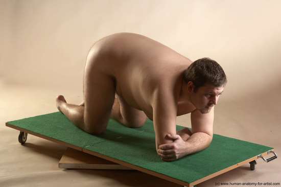 Nude Man White Kneeling poses - ALL Slim Short Brown Kneeling poses - on both knees Realistic