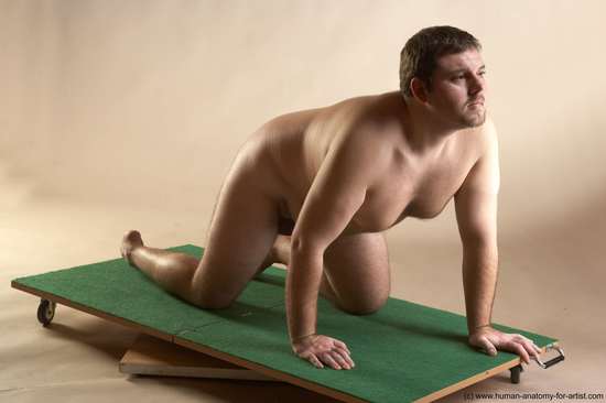 Nude Man White Kneeling poses - ALL Slim Short Brown Kneeling poses - on both knees Realistic