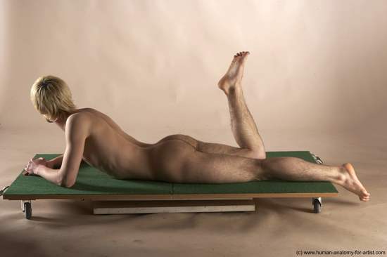 Nude Man White Laying poses - ALL Slim Short Blond Laying poses - on stomach Realistic