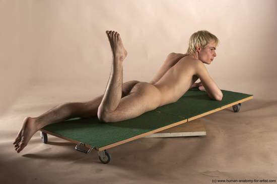 Nude Man White Laying poses - ALL Slim Short Blond Laying poses - on stomach Realistic