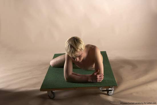 Nude Man White Laying poses - ALL Slim Short Blond Laying poses - on stomach Realistic