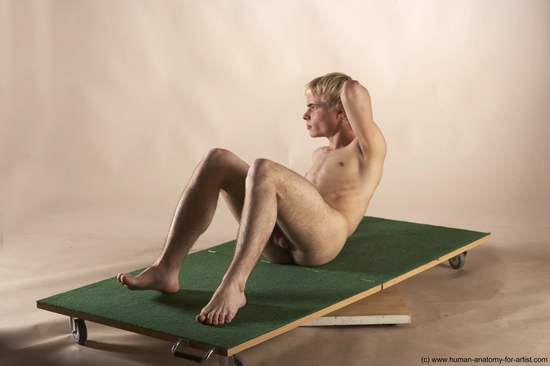 Nude Man White Laying poses - ALL Slim Short Blond Realistic