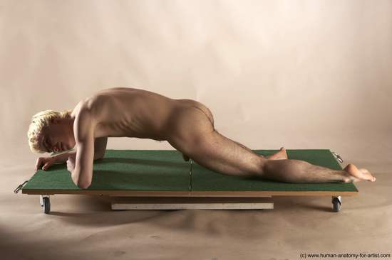 Nude Man White Laying poses - ALL Slim Short Blond Laying poses - on stomach Realistic