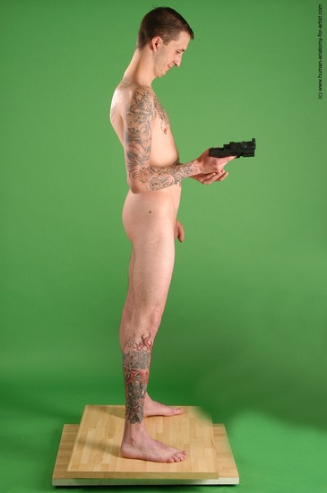 Nude Fighting with gun Man White Standing poses - ALL Slim Short Brown Standing poses - simple Realistic