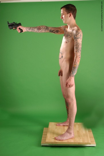 Nude Fighting with gun Man White Standing poses - ALL Slim Short Brown Standing poses - simple Realistic