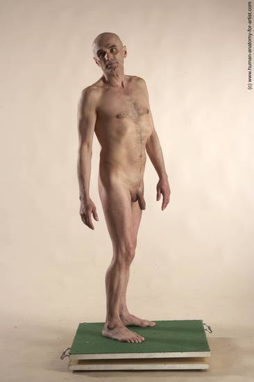 Nude Man White Standing poses - ALL Slim Bald Standing poses - simple Realistic