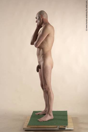 Nude Man White Standing poses - ALL Slim Bald Standing poses - simple Realistic