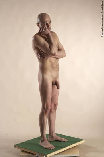 Nude Man White Standing poses - ALL Slim Bald Standing poses - simple Realistic