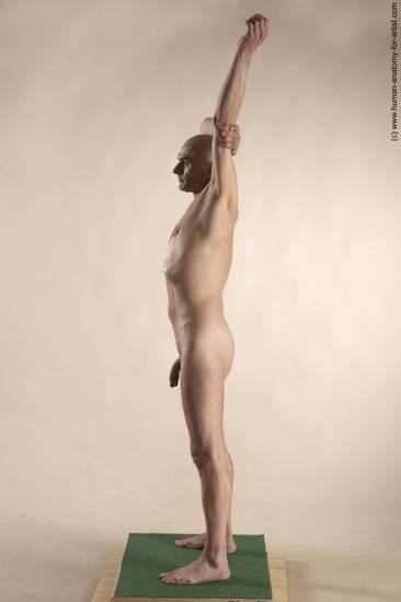 Nude Man White Standing poses - ALL Slim Bald Standing poses - simple Realistic