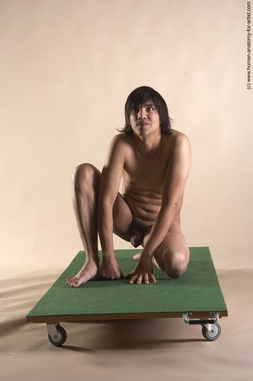 Nude Man White Kneeling poses - ALL Slim Medium Brown Kneeling poses - on one knee Realistic