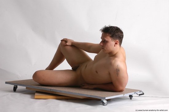 Nude Man White Laying poses - ALL Average Short Brown Laying poses - on side Realistic