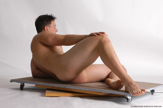 Nude Man White Laying poses - ALL Average Short Brown Laying poses - on side Realistic